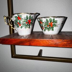 Vintage Iridescent Holly Creamer & Sugar Bowl Set – Christmas Porcelain